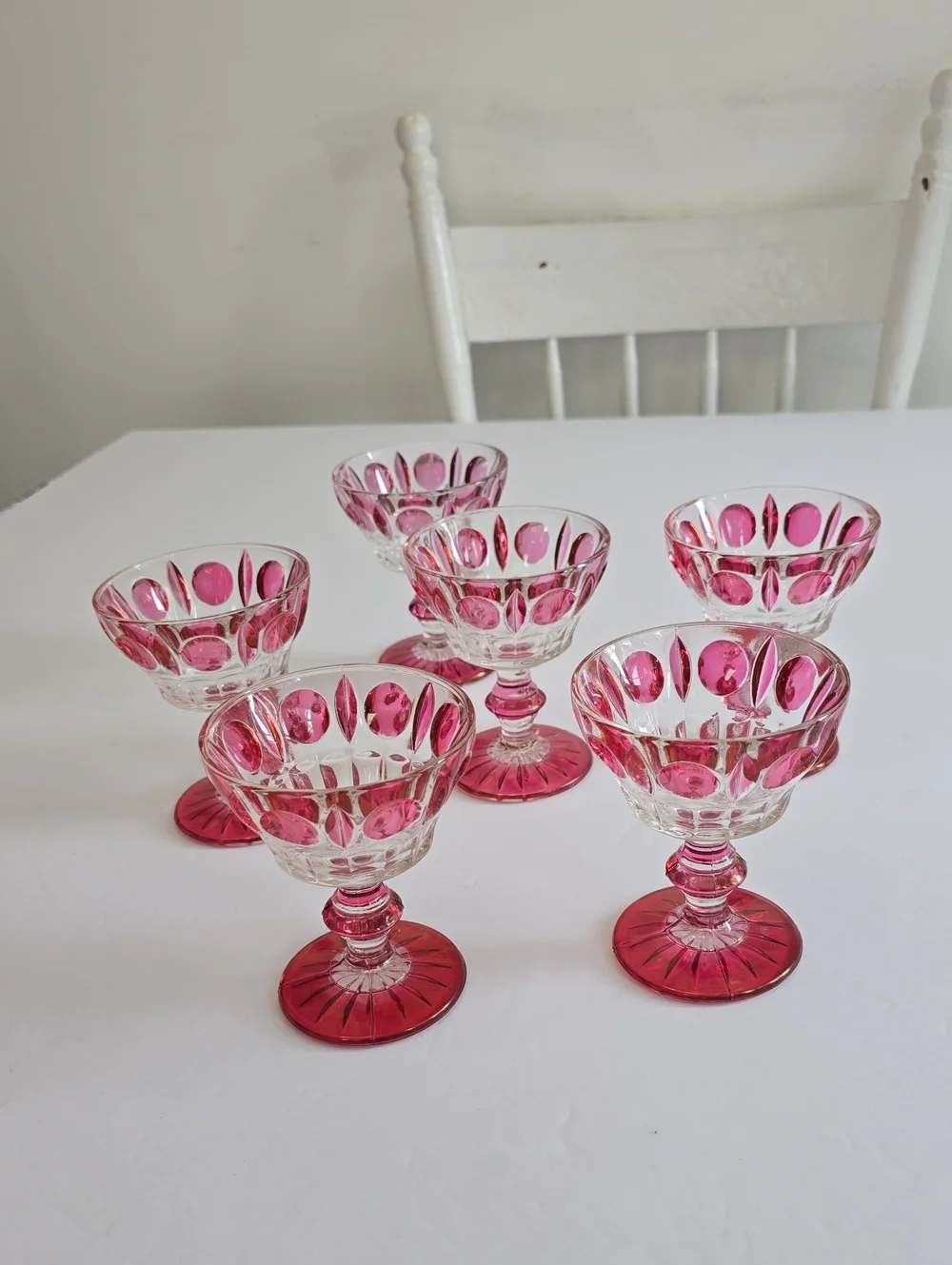 Vintage Indiana Glass Colony Set Of 6 Classique Ruby Flashed Wine Glasses 4 1/4